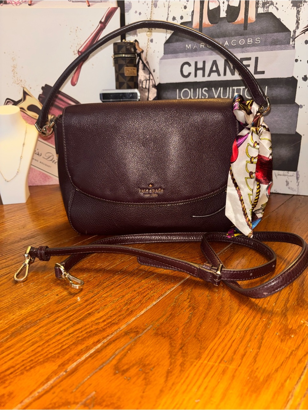 Kate Spade Burgundy Pebbled Leather Convertible Shoulder Crossbody Bag